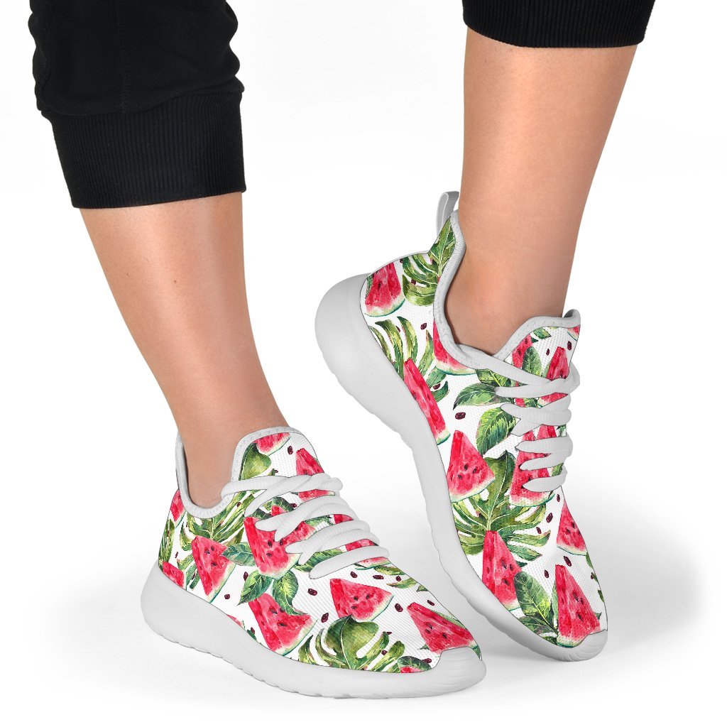 White Tropical Watermelon Pattern Print Mesh Knit Shoes GearFrost