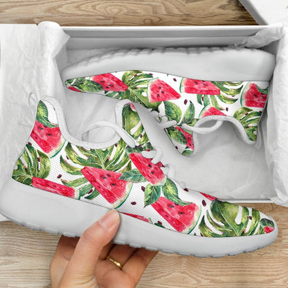 White Tropical Watermelon Pattern Print Mesh Knit Shoes GearFrost