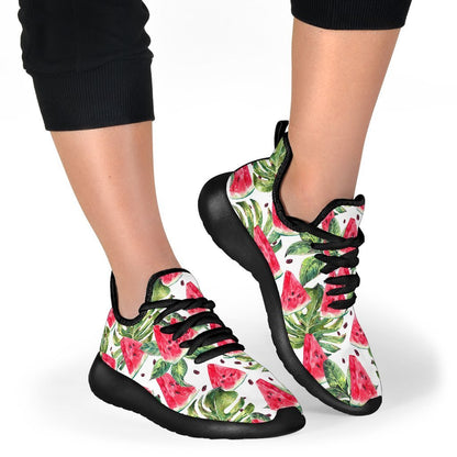 White Tropical Watermelon Pattern Print Mesh Knit Shoes GearFrost