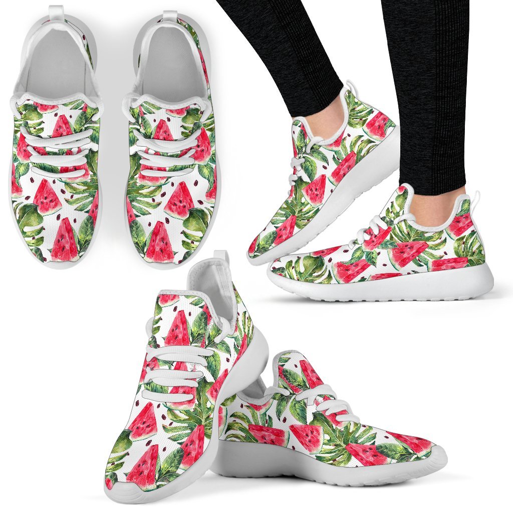 White Tropical Watermelon Pattern Print Mesh Knit Shoes GearFrost