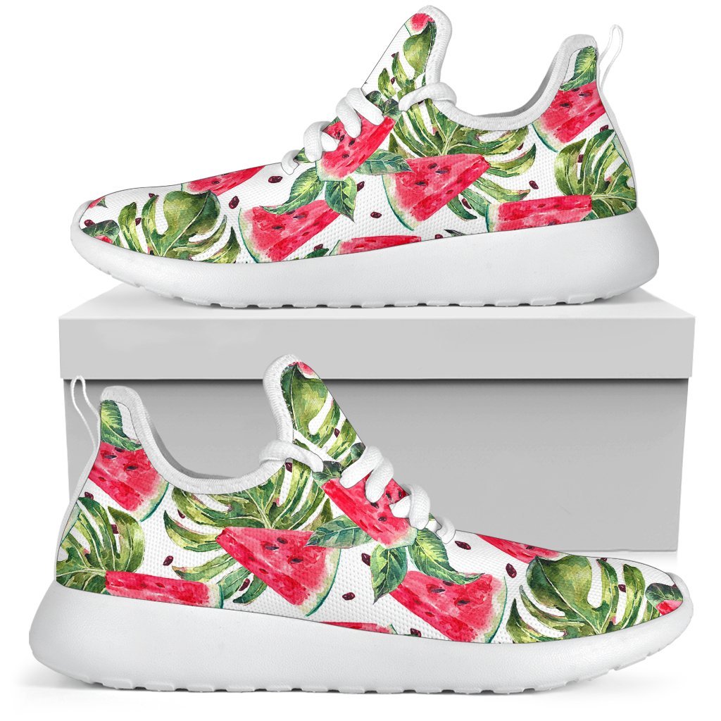 White Tropical Watermelon Pattern Print Mesh Knit Shoes GearFrost