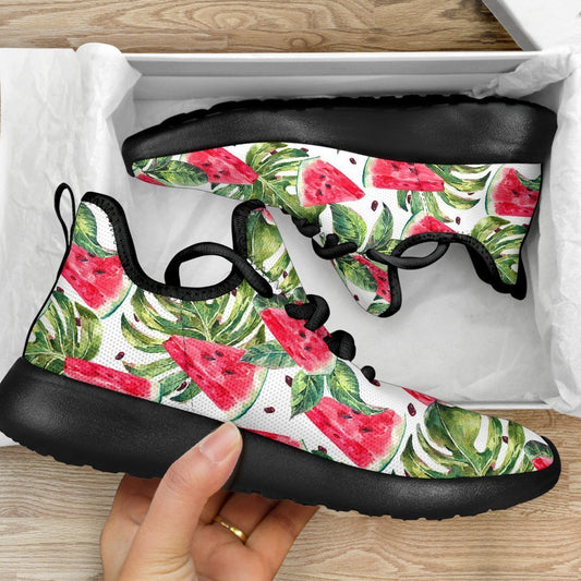 White Tropical Watermelon Pattern Print Mesh Knit Shoes GearFrost
