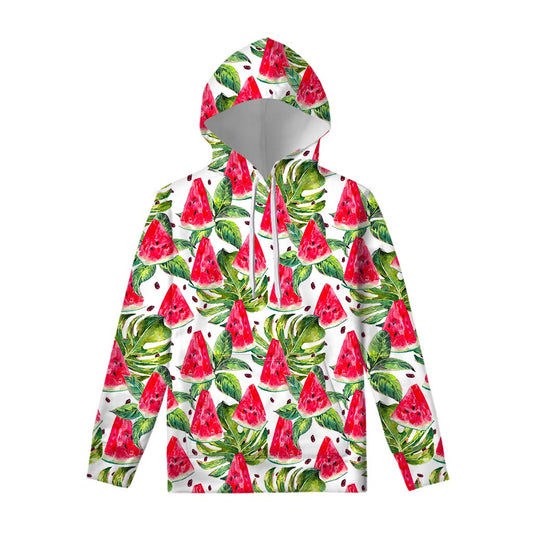 White Tropical Watermelon Pattern Print Pullover Hoodie