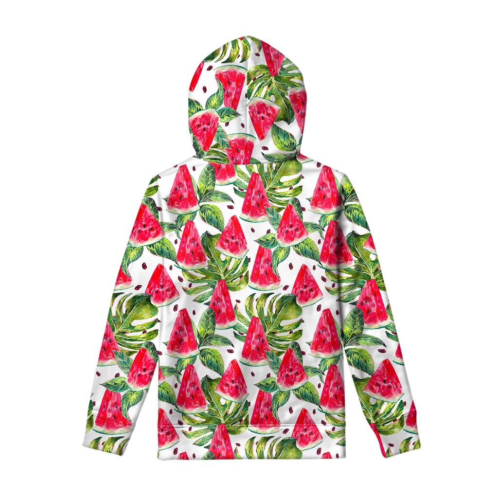 White Tropical Watermelon Pattern Print Pullover Hoodie