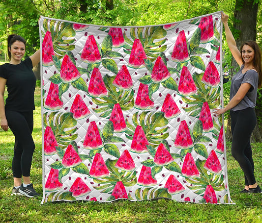 White Tropical Watermelon Pattern Print Quilt