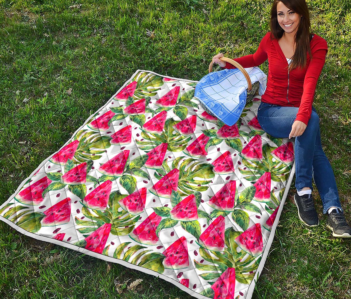 White Tropical Watermelon Pattern Print Quilt