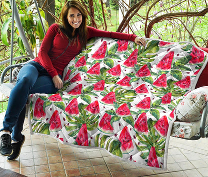 White Tropical Watermelon Pattern Print Quilt