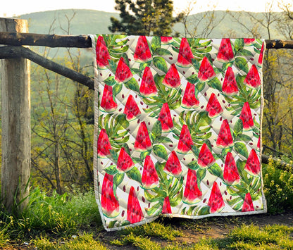White Tropical Watermelon Pattern Print Quilt