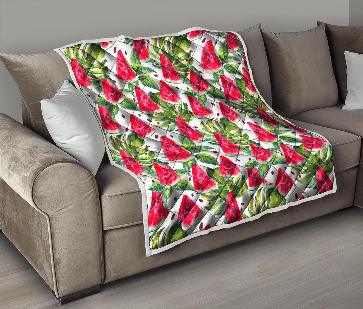 White Tropical Watermelon Pattern Print Quilt