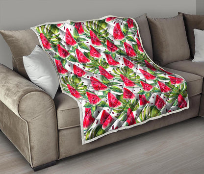 White Tropical Watermelon Pattern Print Quilt