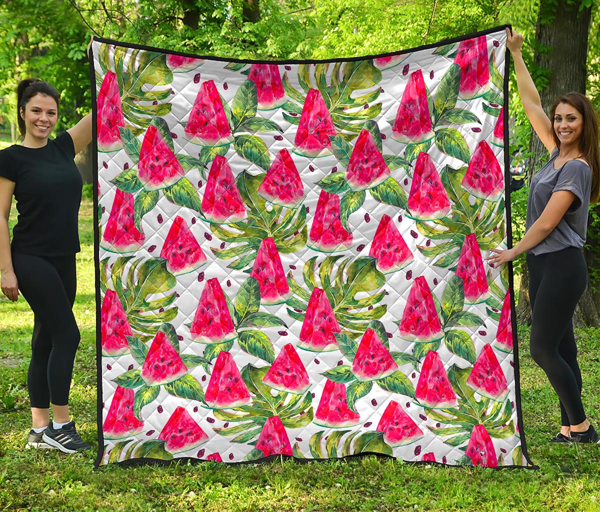 White Tropical Watermelon Pattern Print Quilt
