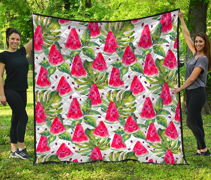 White Tropical Watermelon Pattern Print Quilt