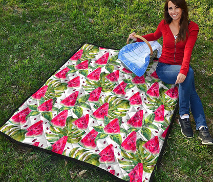 White Tropical Watermelon Pattern Print Quilt