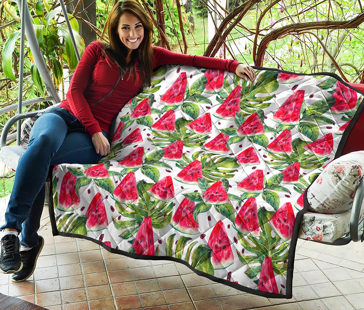 White Tropical Watermelon Pattern Print Quilt