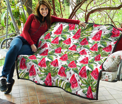 White Tropical Watermelon Pattern Print Quilt