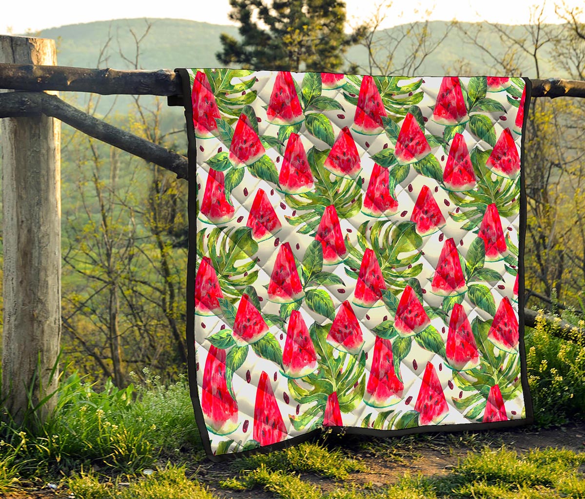 White Tropical Watermelon Pattern Print Quilt