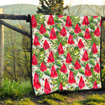 White Tropical Watermelon Pattern Print Quilt