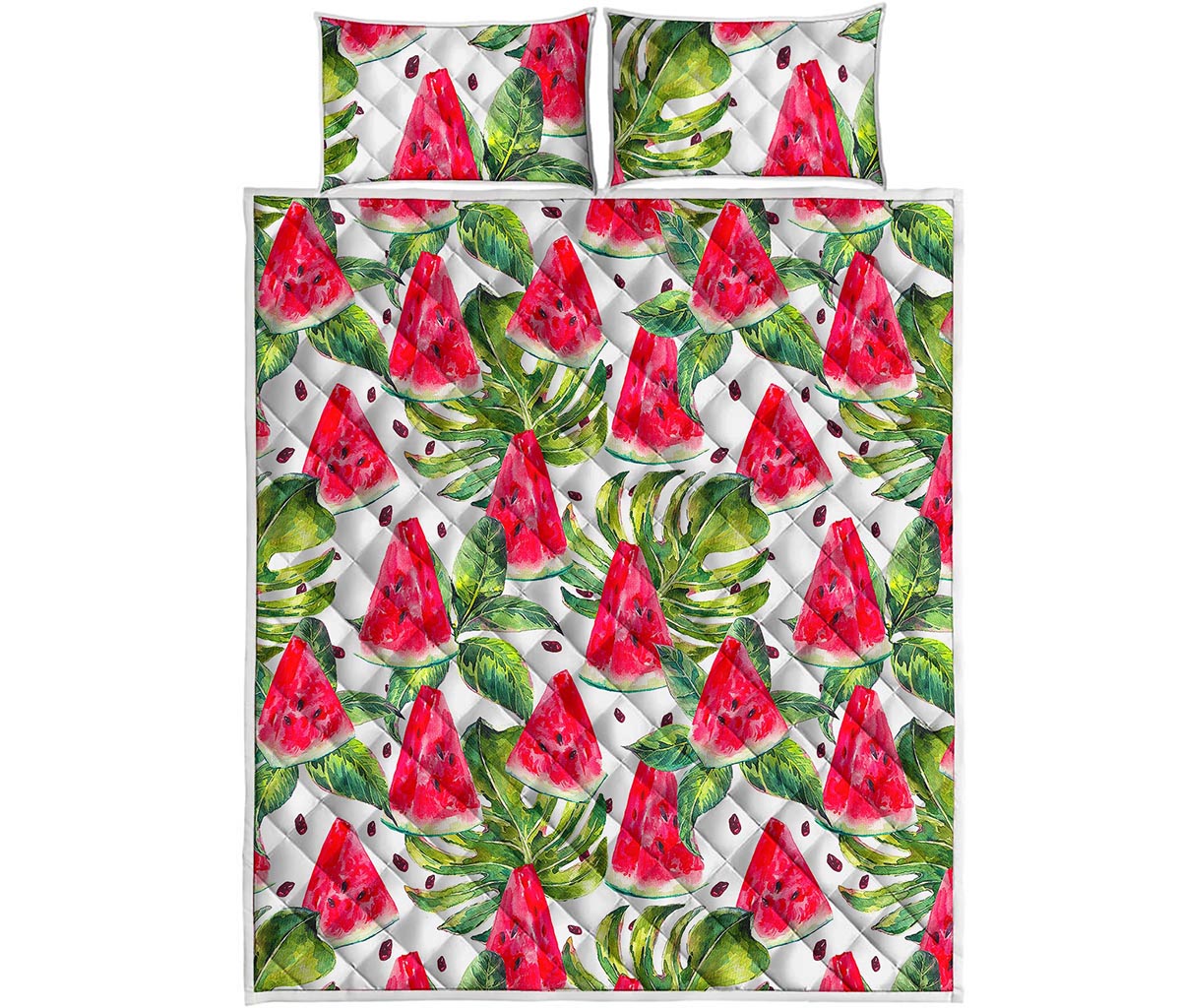White Tropical Watermelon Pattern Print Quilt Bed Set