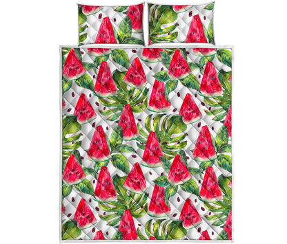 White Tropical Watermelon Pattern Print Quilt Bed Set