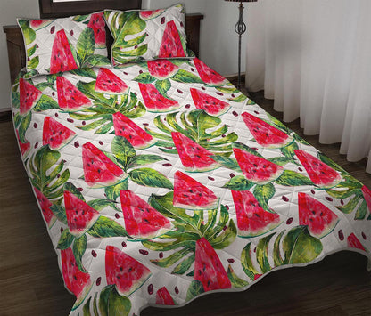 White Tropical Watermelon Pattern Print Quilt Bed Set