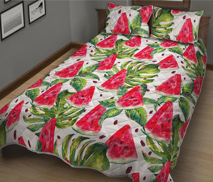 White Tropical Watermelon Pattern Print Quilt Bed Set