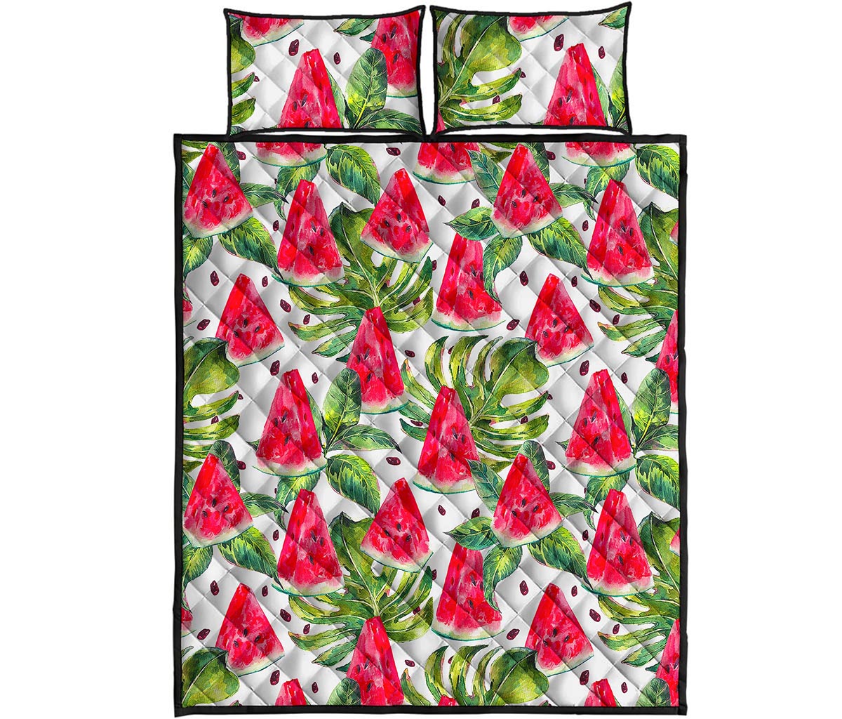 White Tropical Watermelon Pattern Print Quilt Bed Set