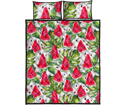 White Tropical Watermelon Pattern Print Quilt Bed Set