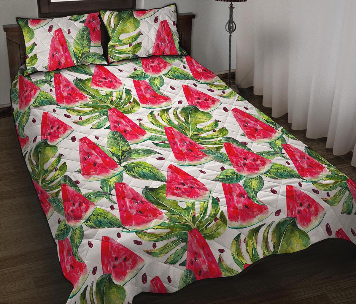 White Tropical Watermelon Pattern Print Quilt Bed Set
