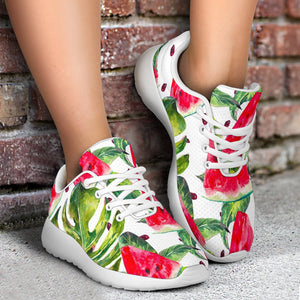 White Tropical Watermelon Pattern Print Sport Shoes GearFrost