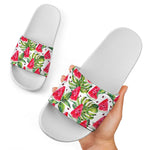 White Tropical Watermelon Pattern Print White Slide Sandals