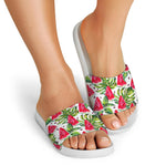 White Tropical Watermelon Pattern Print White Slide Sandals