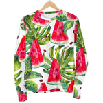 White Tropical Watermelon Pattern Print Women's Crewneck Sweatshirt GearFrost