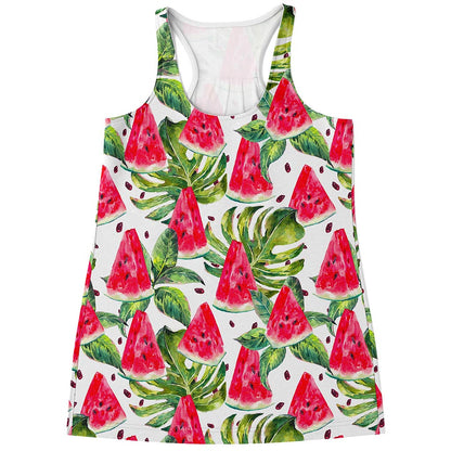White Tropical Watermelon Pattern Print Women's Racerback Tank Top