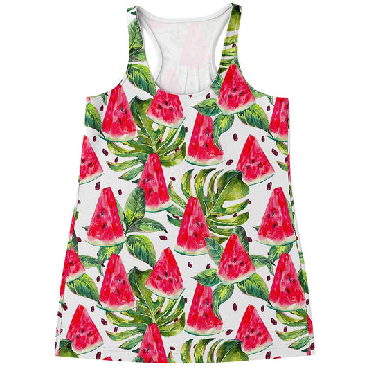 White Tropical Watermelon Pattern Print Women's Racerback Tank Top