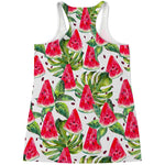 White Tropical Watermelon Pattern Print Women's Racerback Tank Top