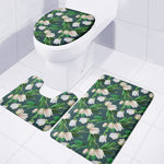 White Tulip Pattern Print 3 Piece Bath Mat Set