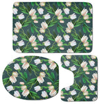 White Tulip Pattern Print 3 Piece Bath Mat Set