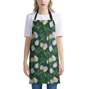 White Tulip Pattern Print Apron