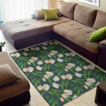 White Tulip Pattern Print Area Rug