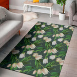 White Tulip Pattern Print Area Rug