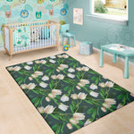 White Tulip Pattern Print Area Rug