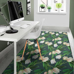 White Tulip Pattern Print Area Rug
