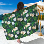 White Tulip Pattern Print Beach Sarong Wrap