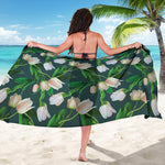 White Tulip Pattern Print Beach Sarong Wrap