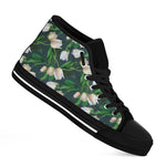 White Tulip Pattern Print Black High Top Shoes