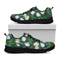 White Tulip Pattern Print Black Running Shoes