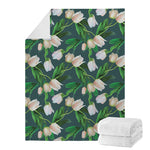 White Tulip Pattern Print Blanket