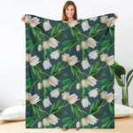 White Tulip Pattern Print Blanket
