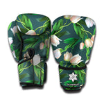White Tulip Pattern Print Boxing Gloves