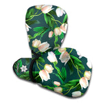 White Tulip Pattern Print Boxing Gloves